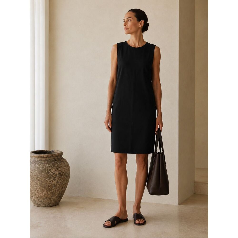 Lafayette 148 New York Black Sleeveless Shift Dress | Minimalist Luxe Sheath Dre